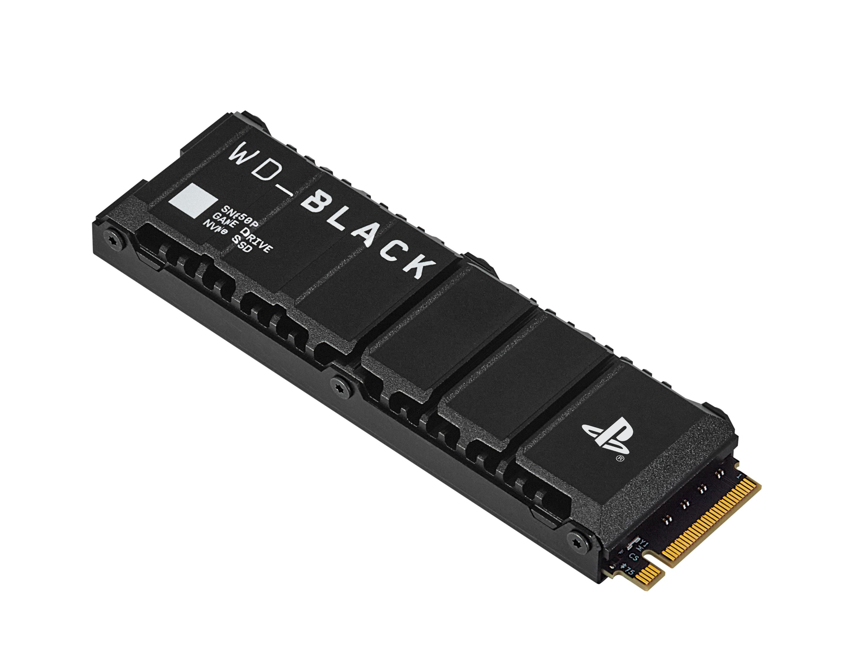 Czarny dysk SSD WD-Black NVMe. Jest to dysk półprzewodnikowy z logo PlayStation.