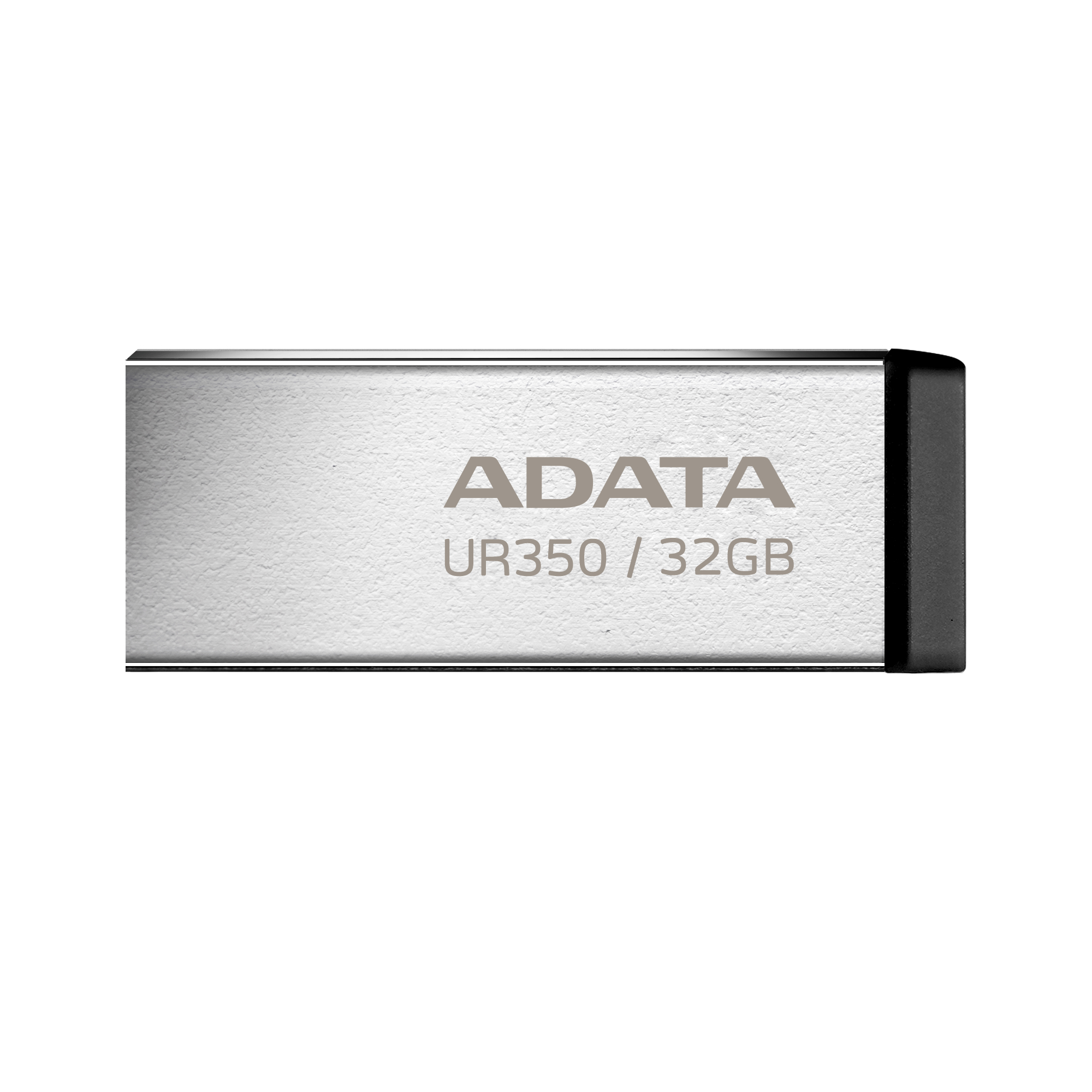 Srebrny pendrive ADATA UR350 32GB. Dysk jest prostokątny, z nadrukowaną nazwą marki i pojemnością.