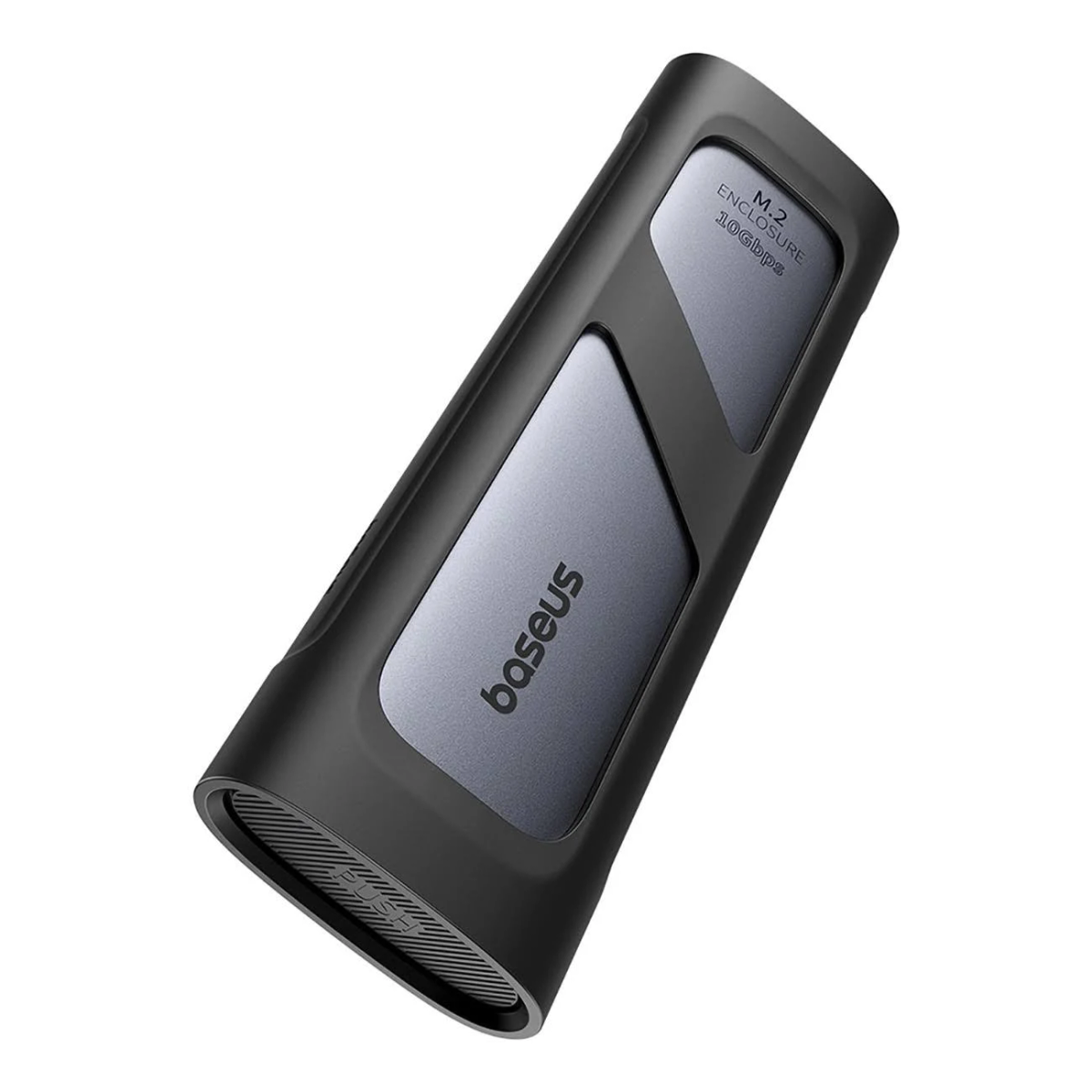 Czarna obudowa Baseus M.2. Widok pod kątem, czarno-szary design.