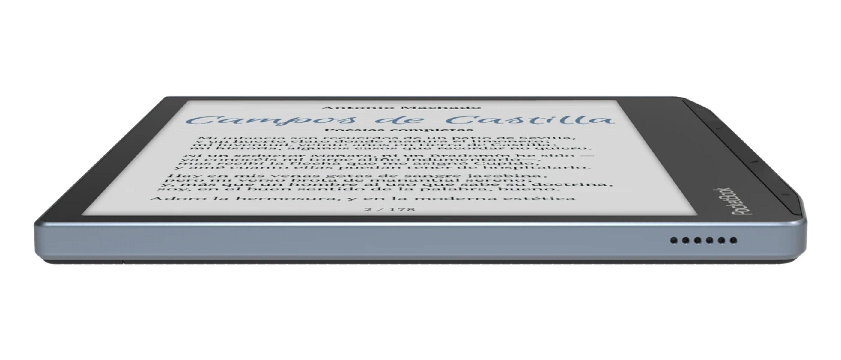 Czytnik e-booków wyświetlający tekst z książki. Pokazuje tytuł i tekst wiersza.