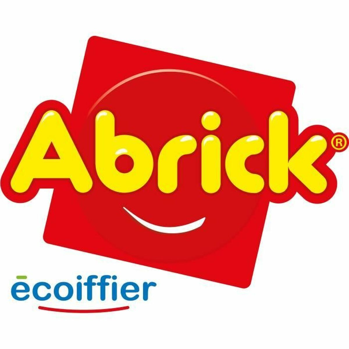Un logo Abrick rojo, amarillo y verde con una cara sonriente sobre un fondo blanco.