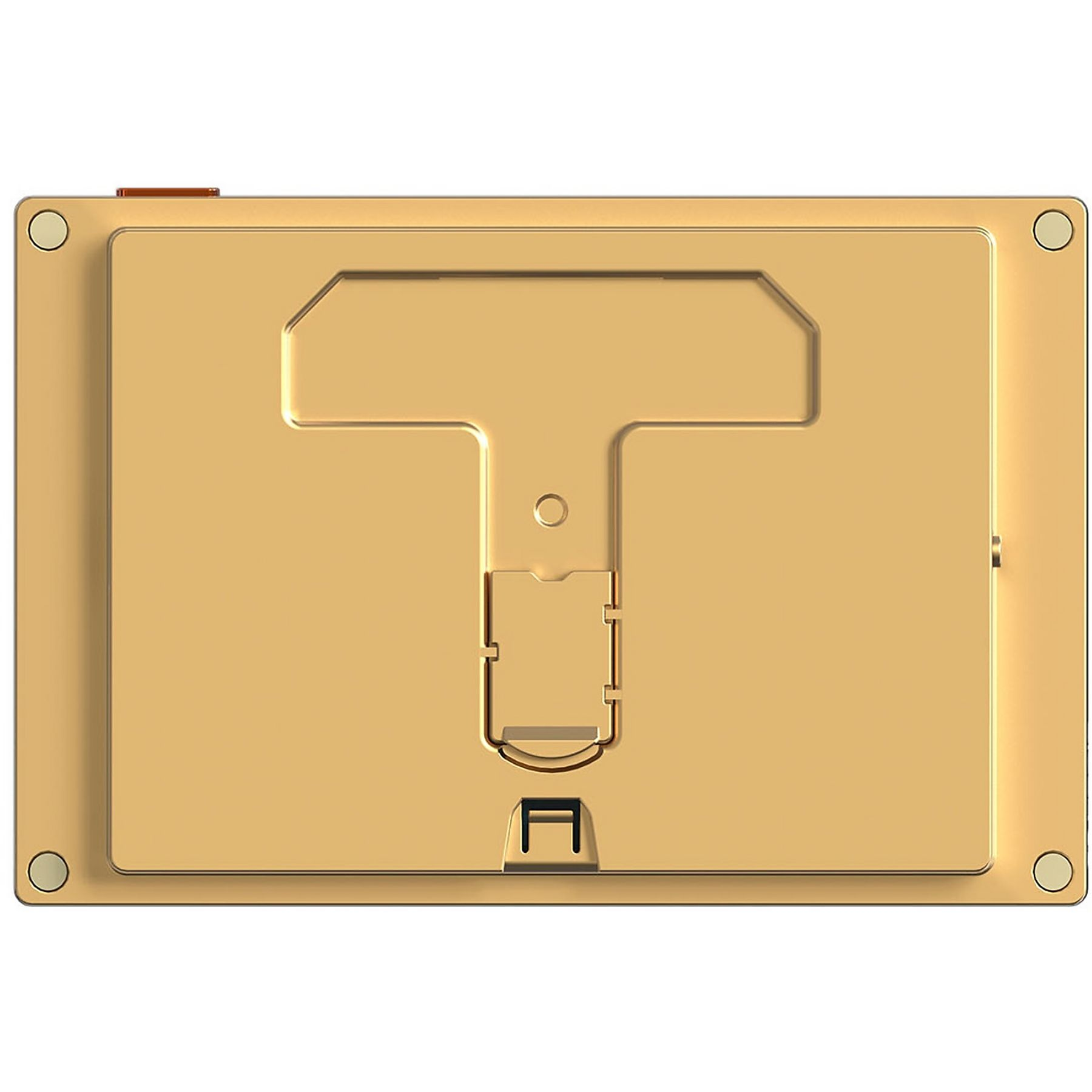 Złota metalowa płytka o unikalnym wzorze, widok z góry.