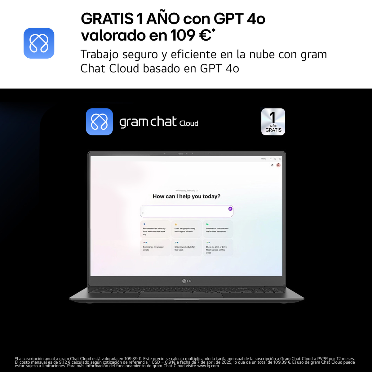 Pantalla de portátil mostrando una interfaz de chat, con texto y un logo.