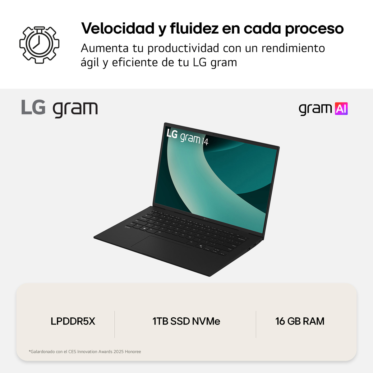 Laptop LG gram. Tiene pantalla y teclado negros. El texto en la pantalla es verde.