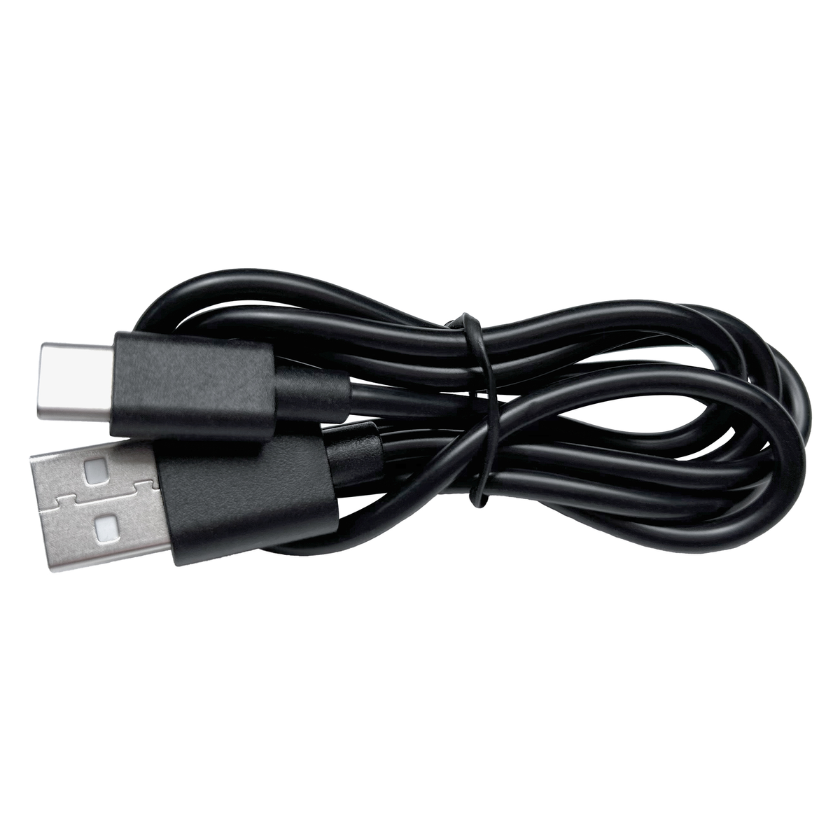 Un cavo USB nero con due connettori. Uno è USB-A, l'altro è USB-C.