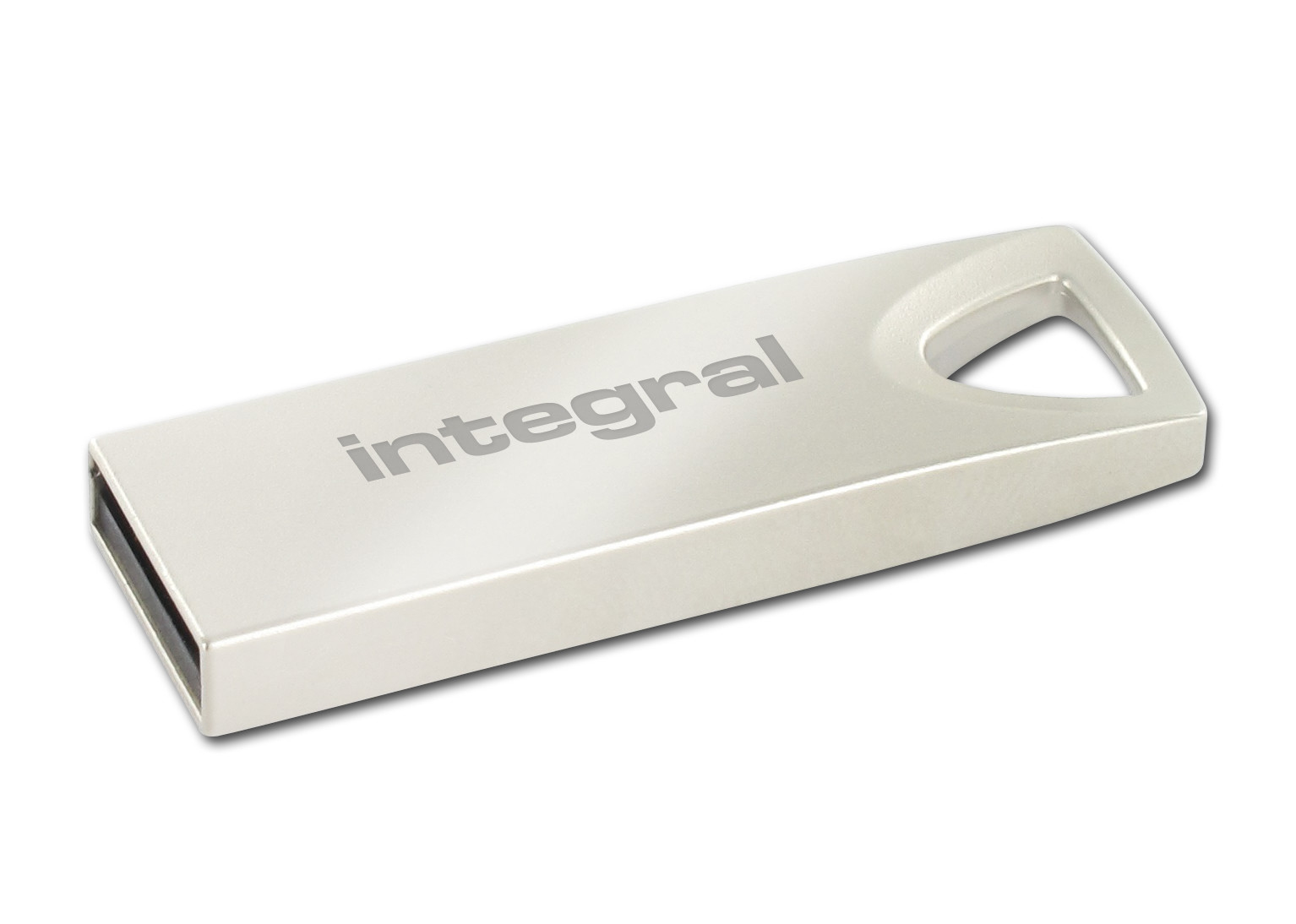 Biały pendrive USB-C z napisem 'integral 64 GB', a nasadka jest z boku.