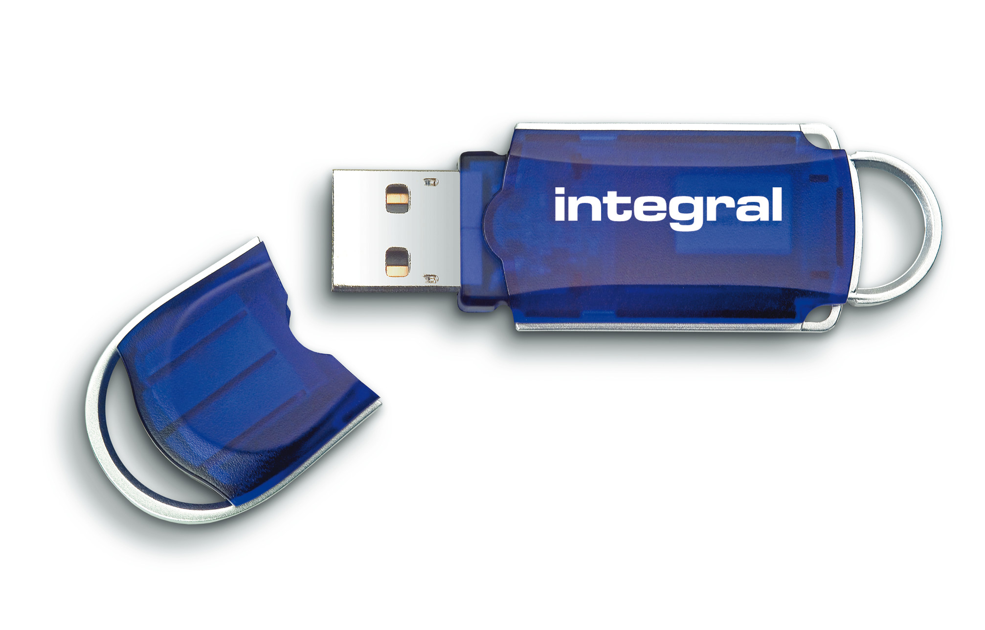 Niebieski i srebrny pendrive z napisem "integral".