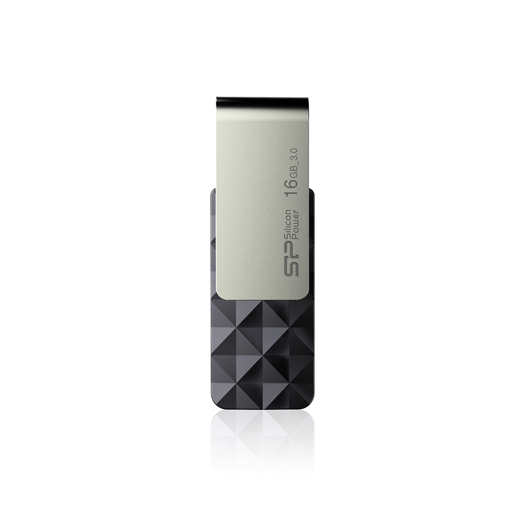 Chiavetta USB argento e nera, con il logo SP Silicon Power.