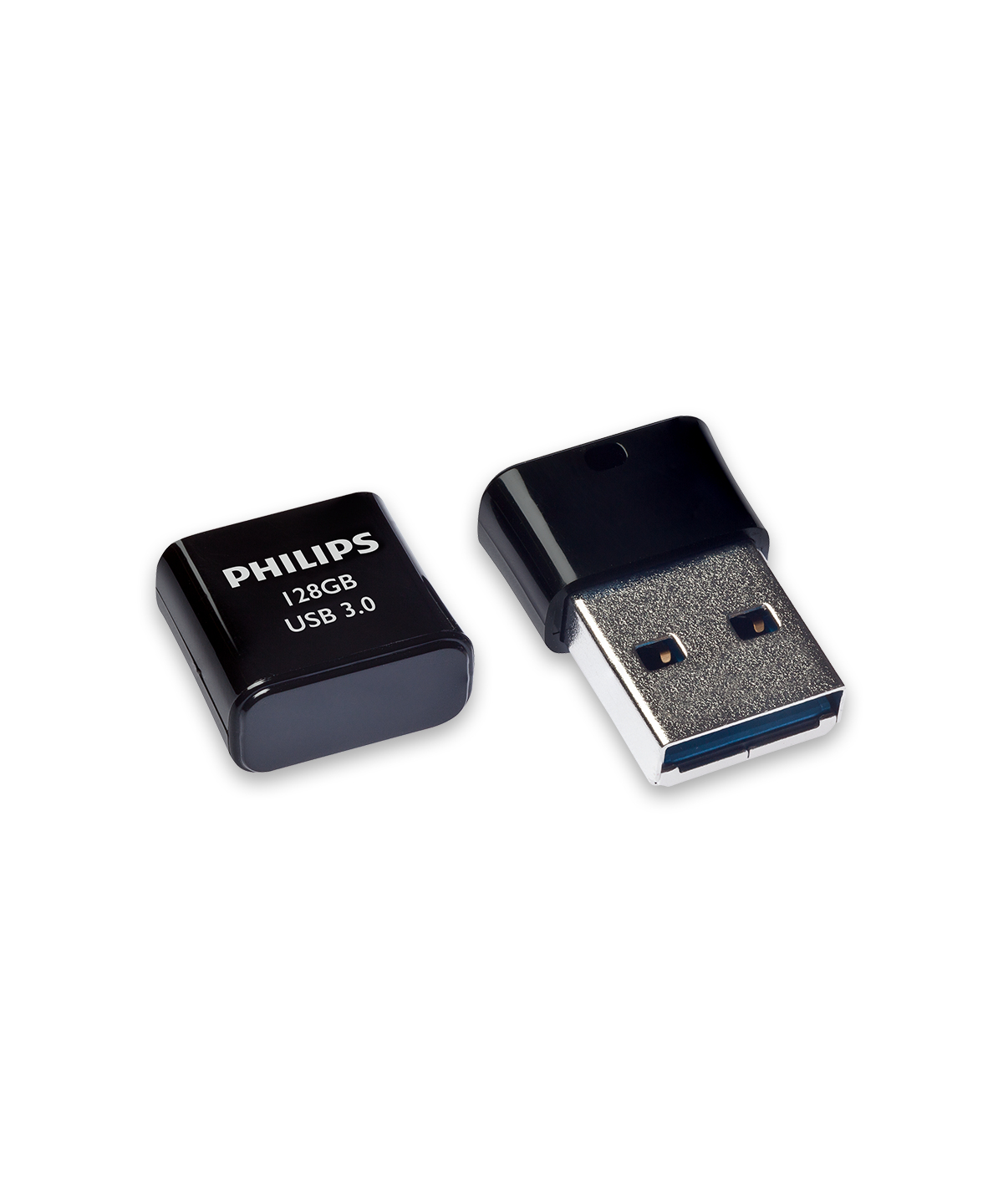 Czarny pendrive USB 3.0 Philips z nadrukowaną nazwą marki i pojemnością.