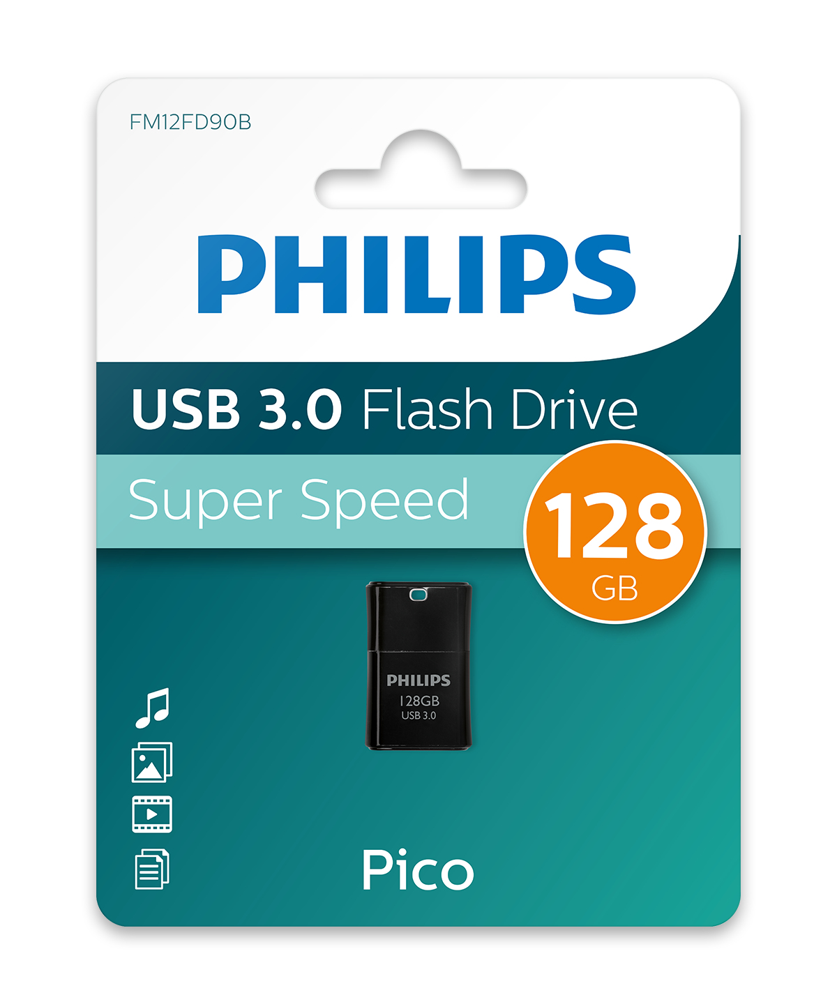 Pendrive USB 3.0 Philips w opakowaniu. Opakowanie jest biało-niebieskie.