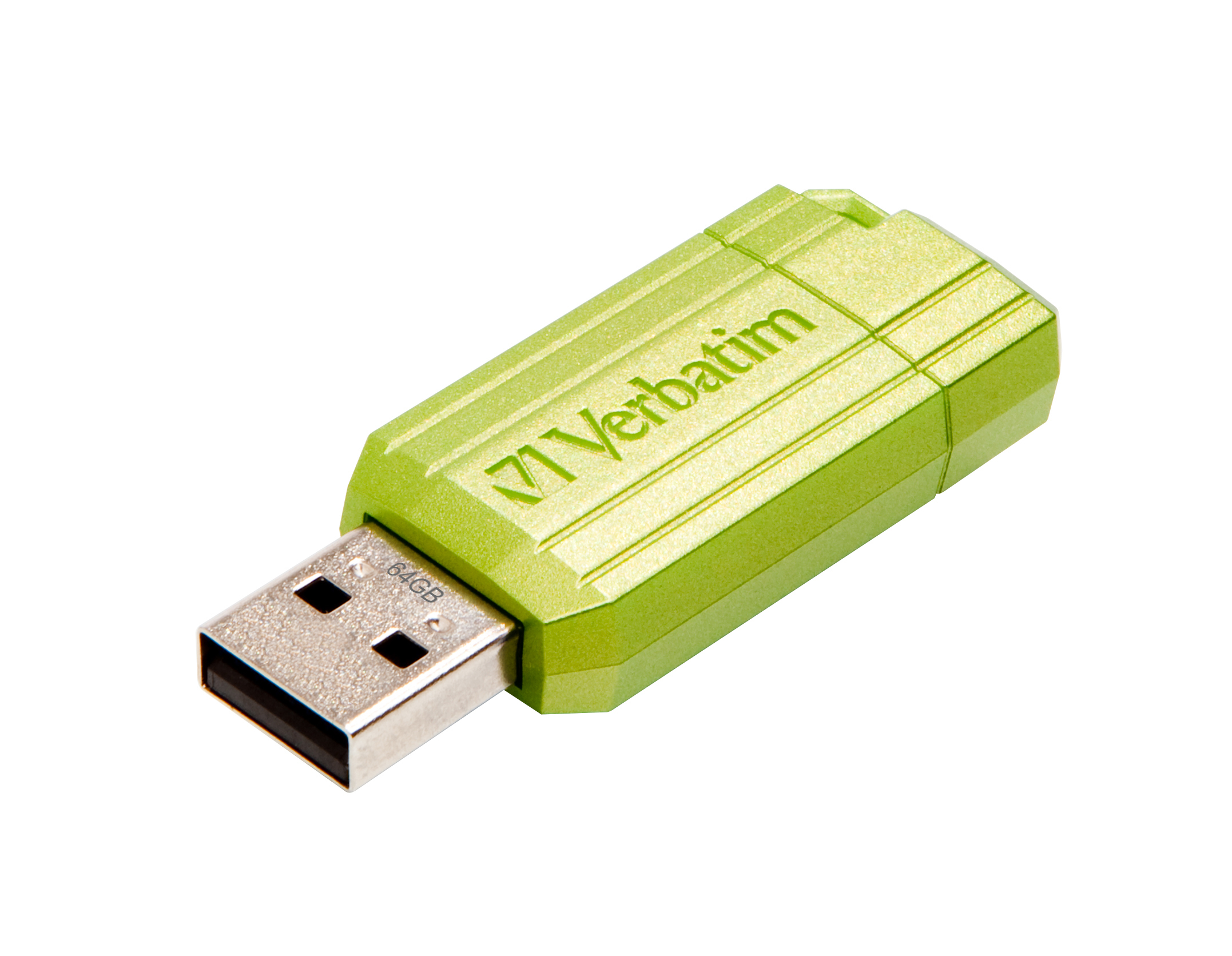 Unità USB Verbatim verde con connettore USB argentato.