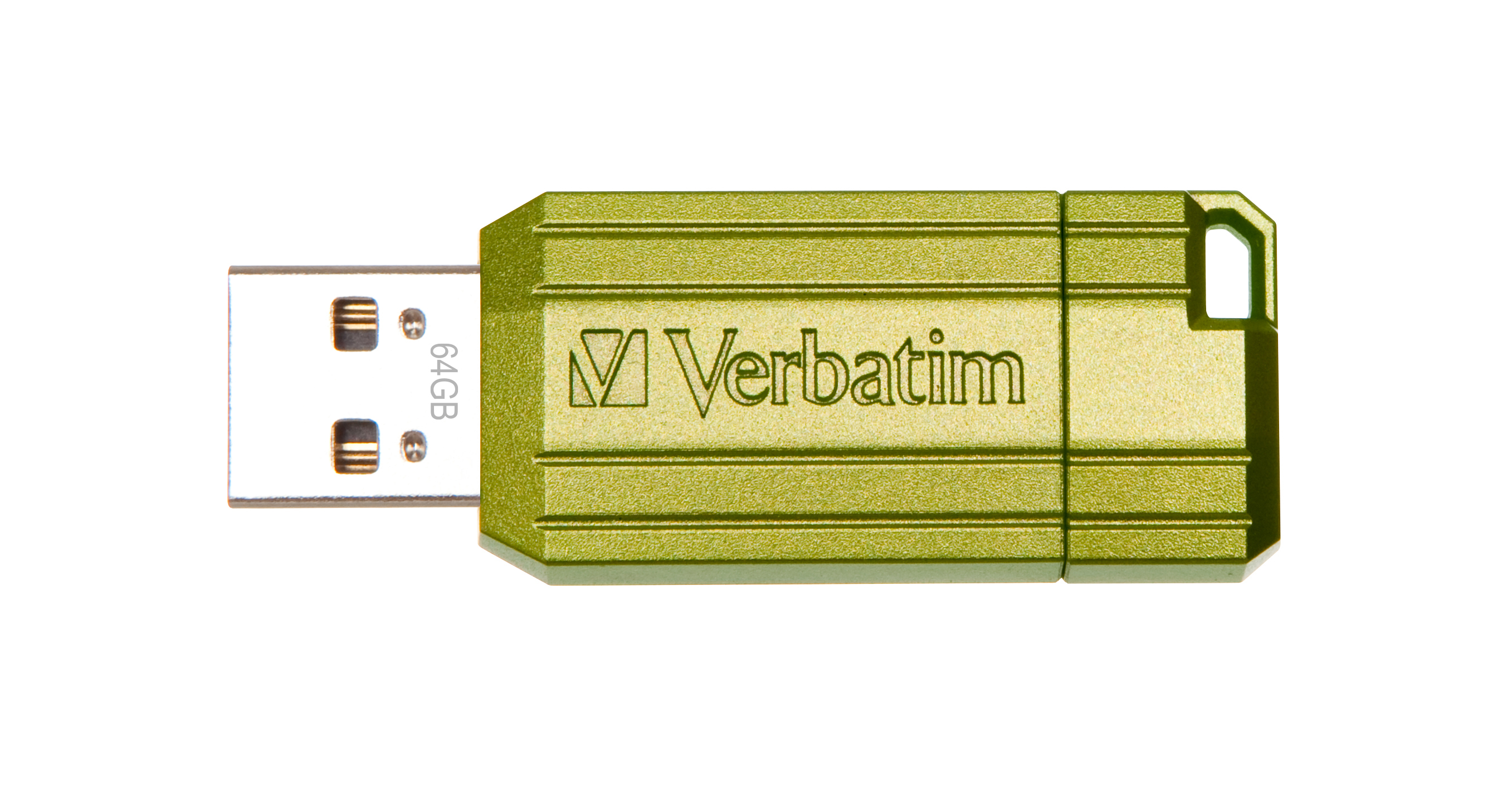 Chiavetta USB Verbatim verde su sfondo bianco.