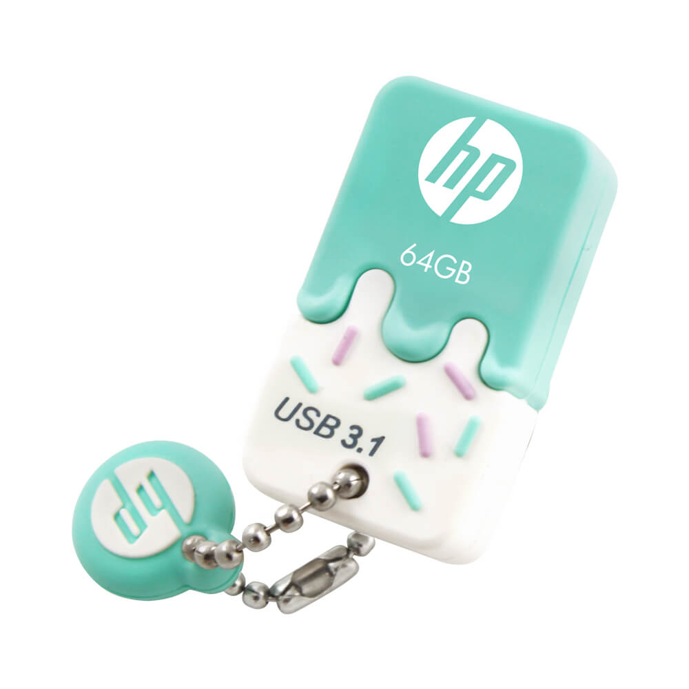 Chiavetta USB HP turchese e bianca a forma di gelato con zuccherini. Bianco.