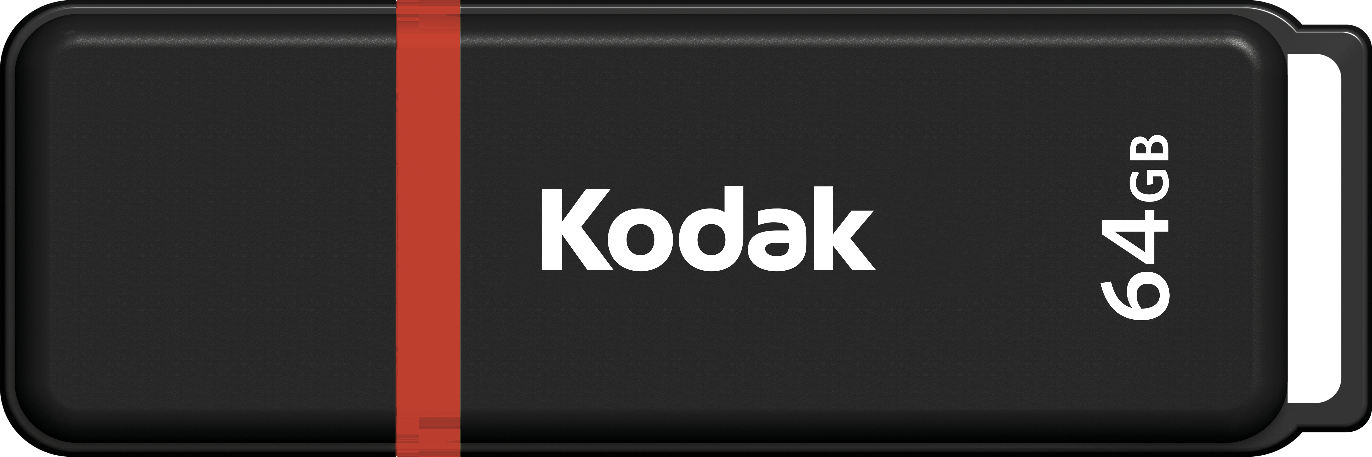 Czarny pendrive Kodak z czerwonym paskiem i napisem "Kodak 64GB".