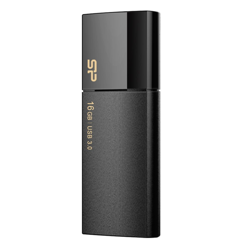 Czarny pendrive. Ma napis SP 16 GB USB 3.0.