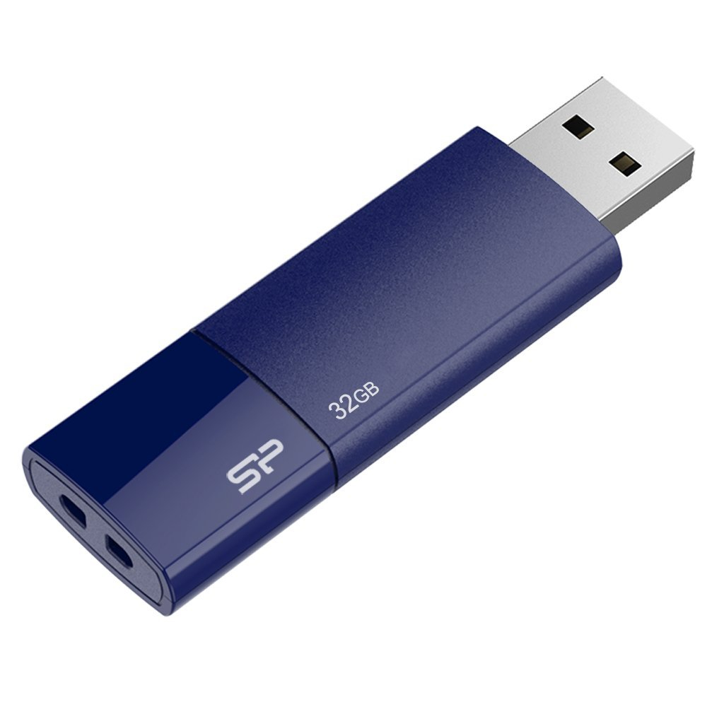 Unità USB blu con testo '32GB', su sfondo bianco.