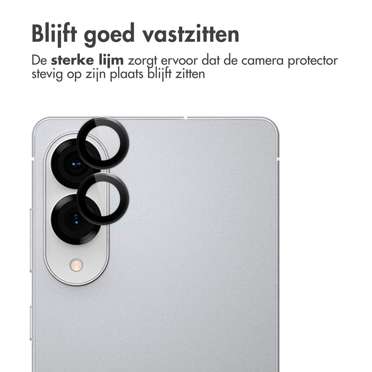 Téléphone avec protections de caméra. Texte : 'Reste bien fixé'.
