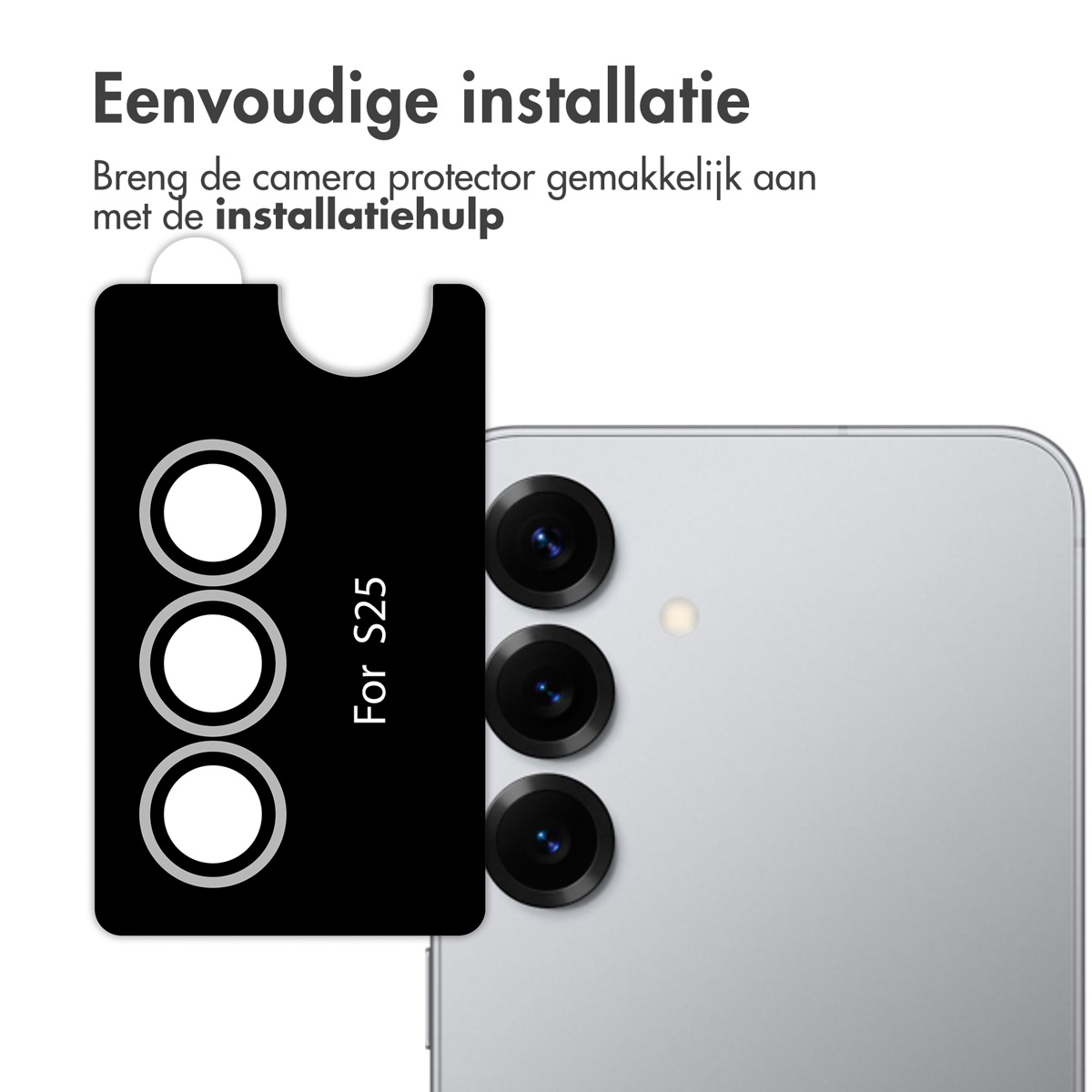 Protecteur d'objectif de caméra noir avec des cercles blancs appliqués sur les objectifs de l'appareil photo du téléphone.