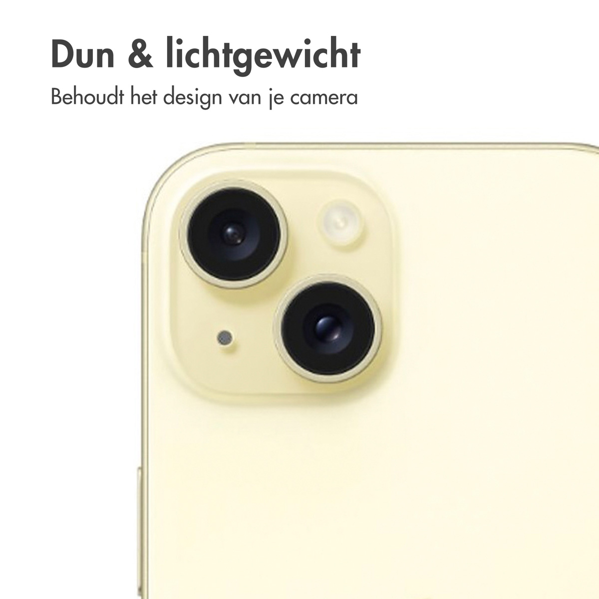 Close up of a phone's camera with two black lenses on a cream phone.