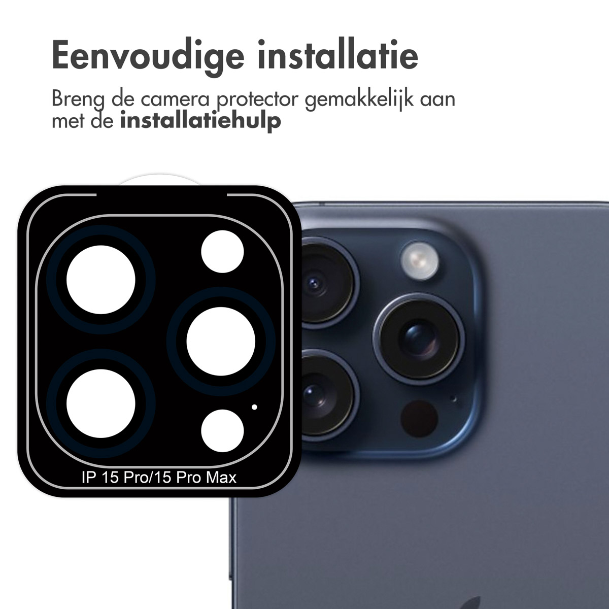 Gros plan sur un téléphone avec un protecteur d'objectif de caméra en place. Protecteur noir sur un téléphone bleu.