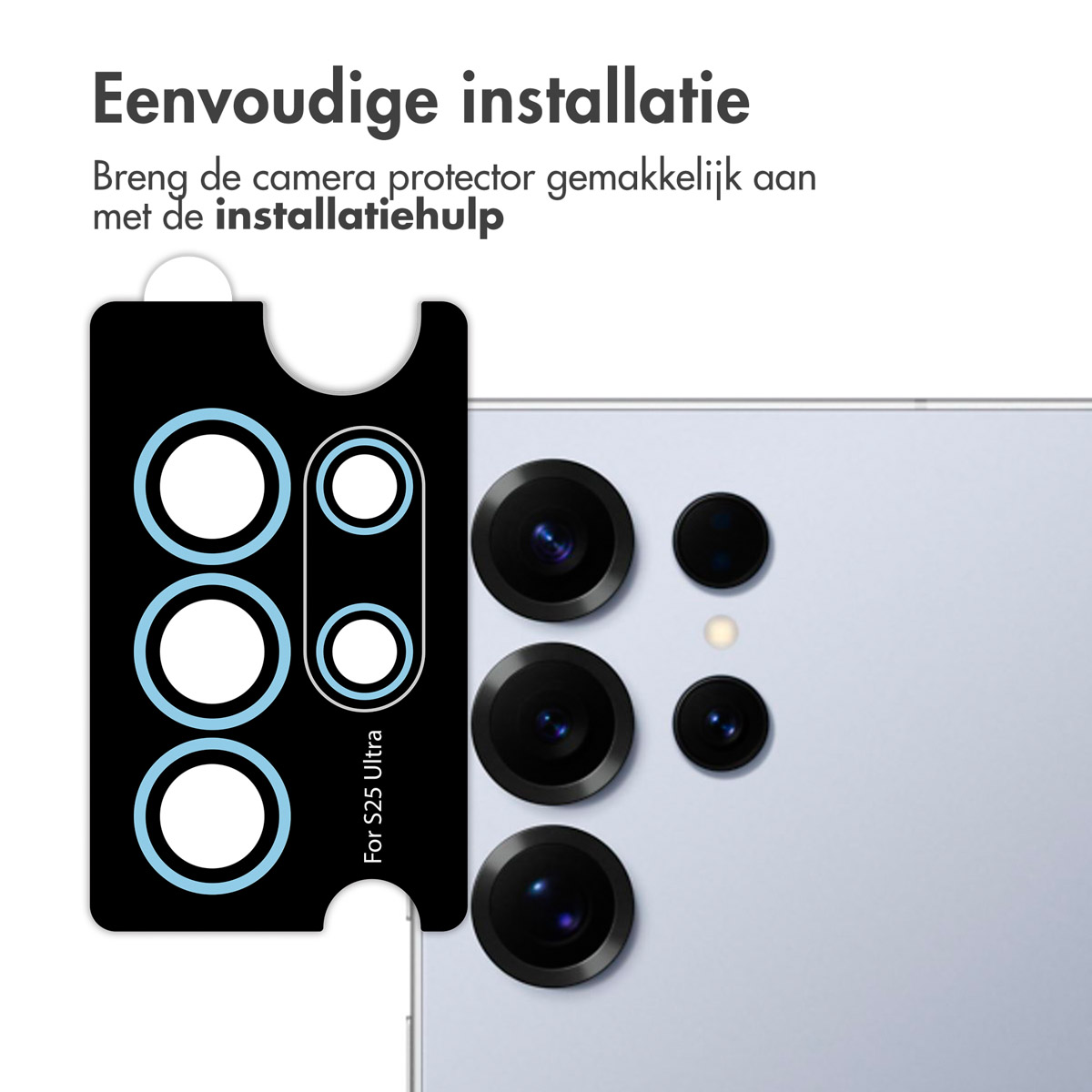 Téléphone avec protections de caméra. Texte : 'Installation facile'.