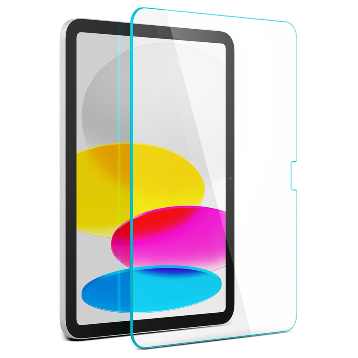 Protecteur d'écran de tablette avec une feuille de plastique transparente sur une tablette avec un écran coloré.