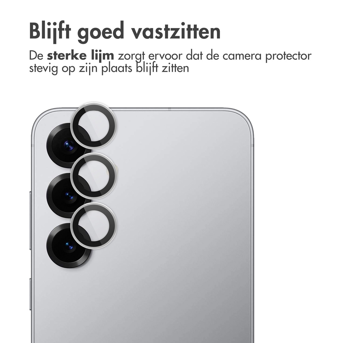 Téléphone avec protections de caméra. Texte : 'Reste bien fixé'.