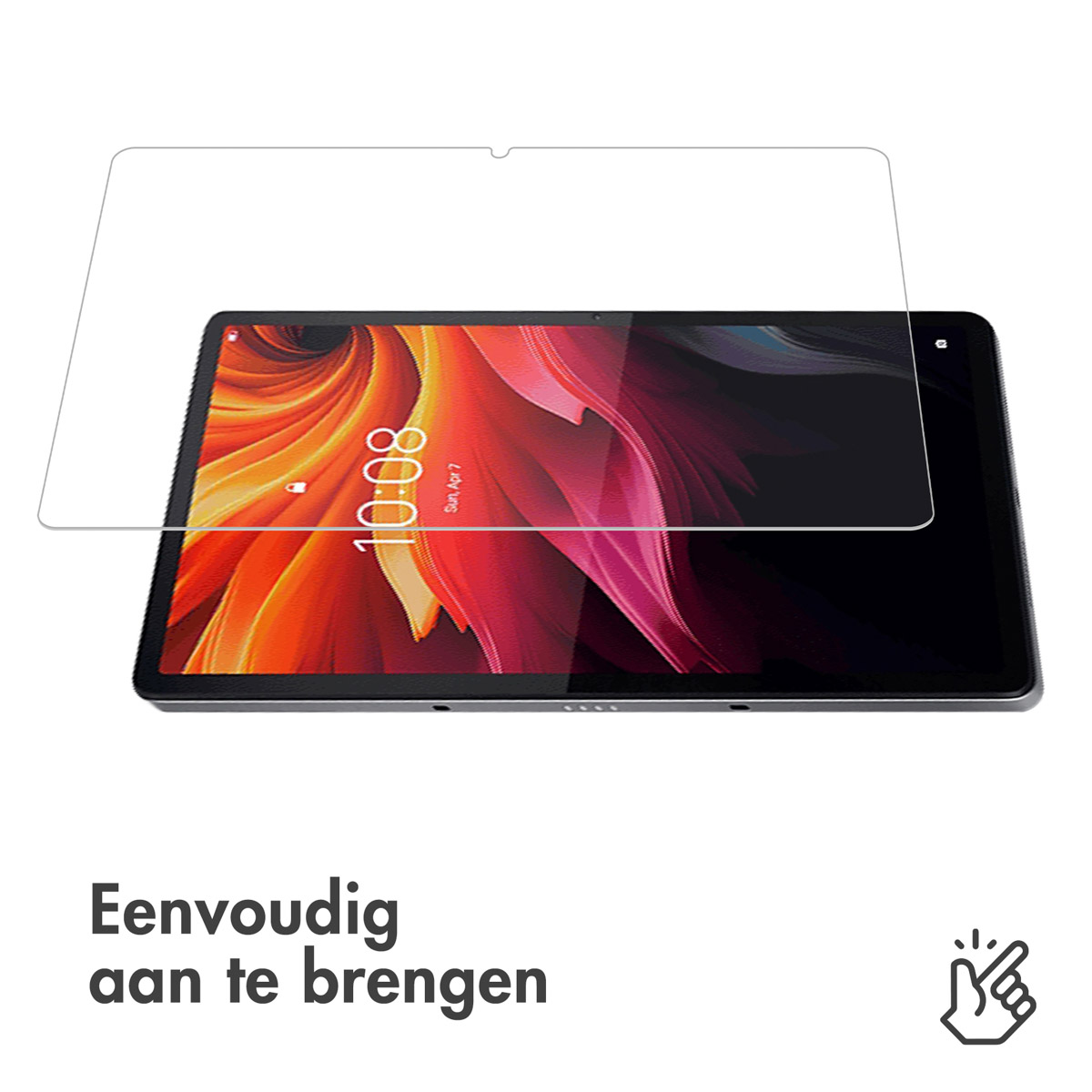 Een tablet met een schermbeschermer die wordt aangebracht, tegen een witte achtergrond.
