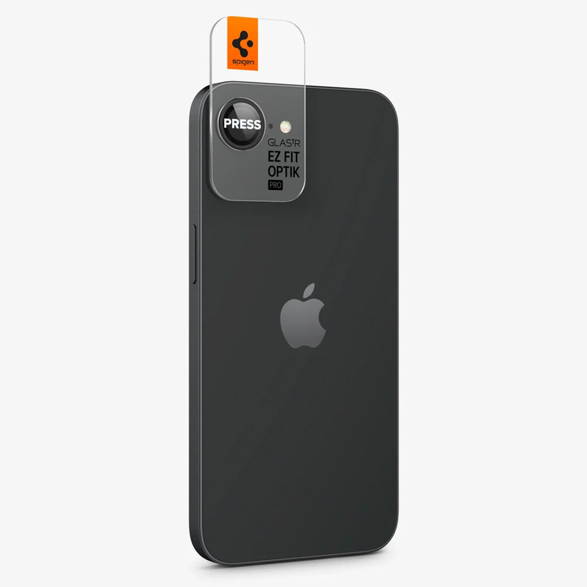 Czarny iPhone z ochroną ekranu. Ochrona marki Spigen znajduje się na telefonie.