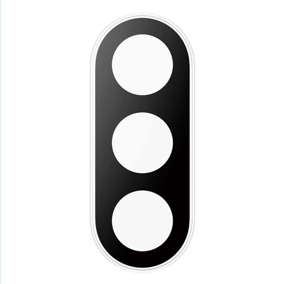 Tre lenti nere per fotocamera su sfondo bianco. Le lenti hanno una forma ovale.