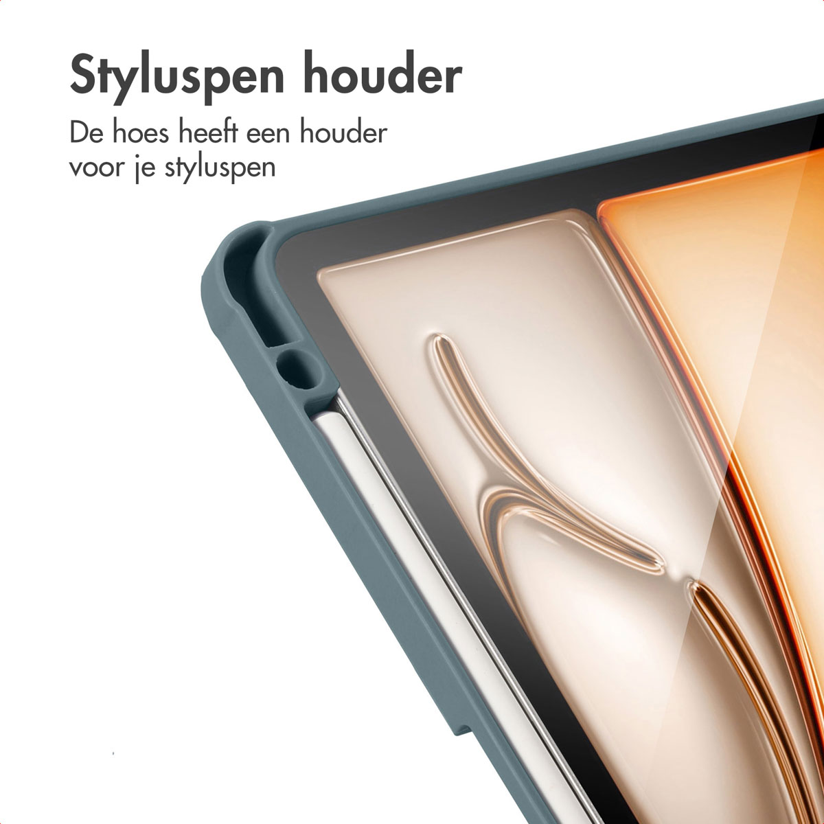 Close-up of a tablet case with a stylus pen holder.