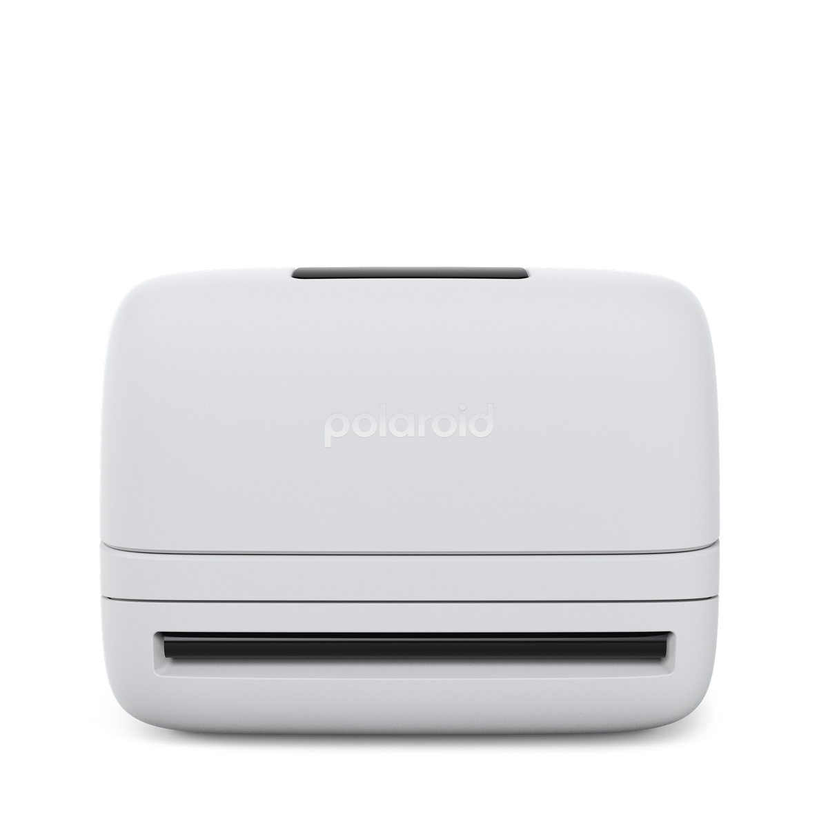 Weißer Polaroid-Drucker. Der Drucker hat eine rechteckige Form mit abgerundeten Kanten.