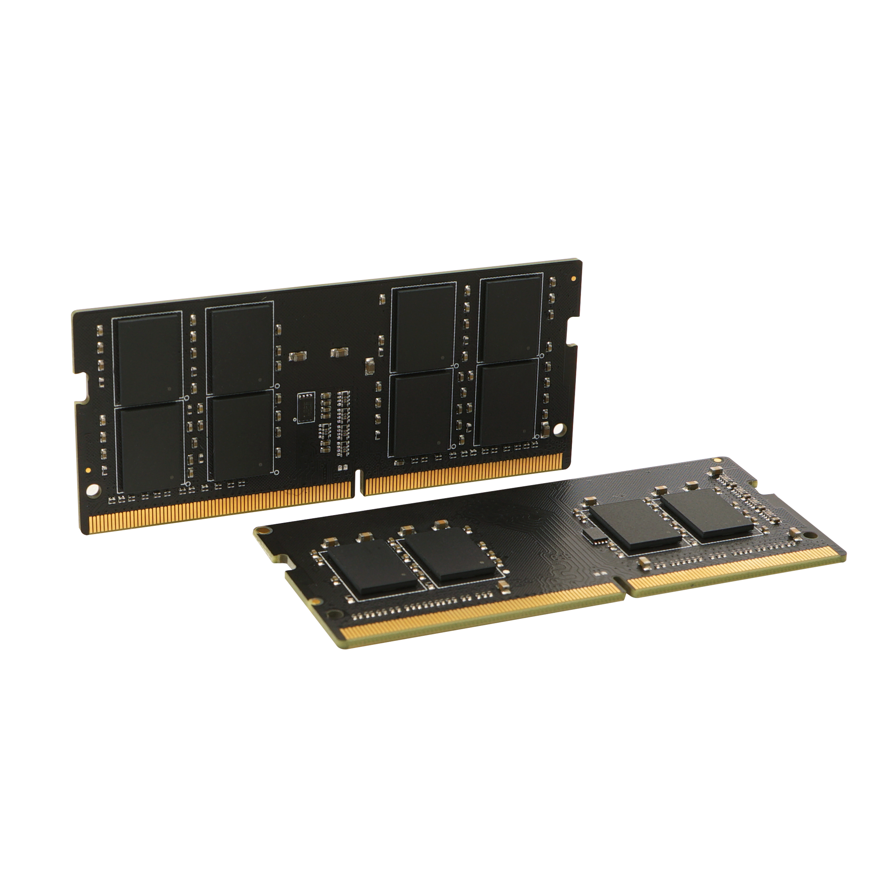 Due stick RAM neri con connettori dorati. Hanno chip neri sulla superficie.