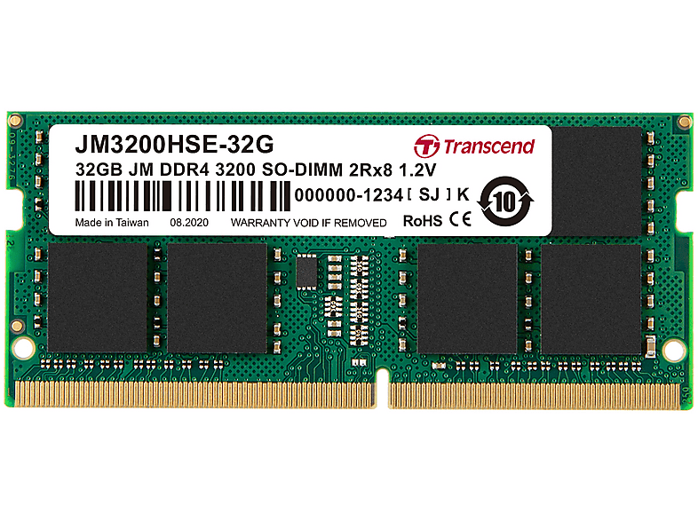MEMORIA RAM TRANSCEND 32GB JM DDR4 3200MHZ SO-DIMM 2RX8 2GX8 CL22