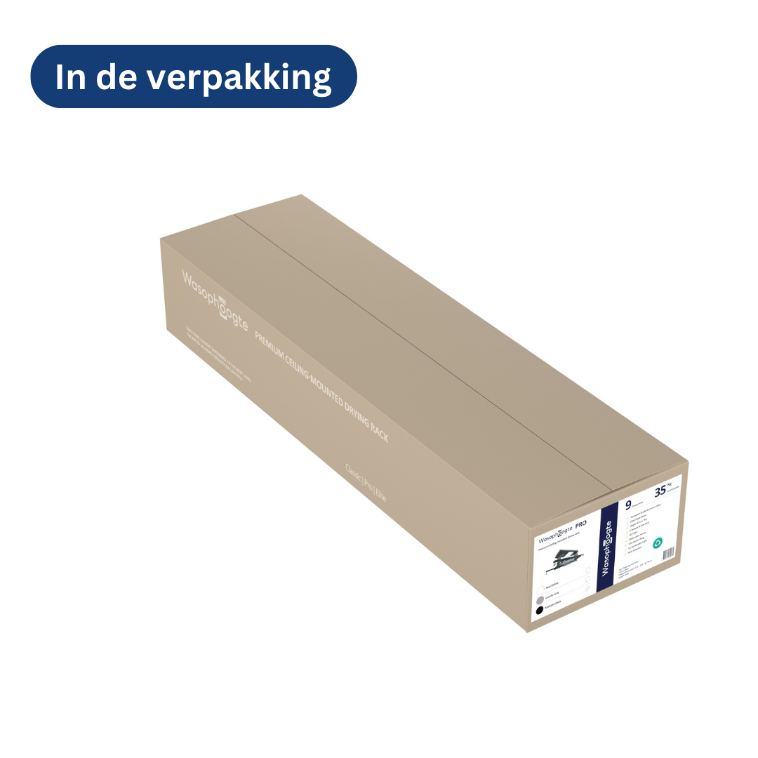 Kartonnen doos, gelabeld met productdetails. Achtergrond is wit.