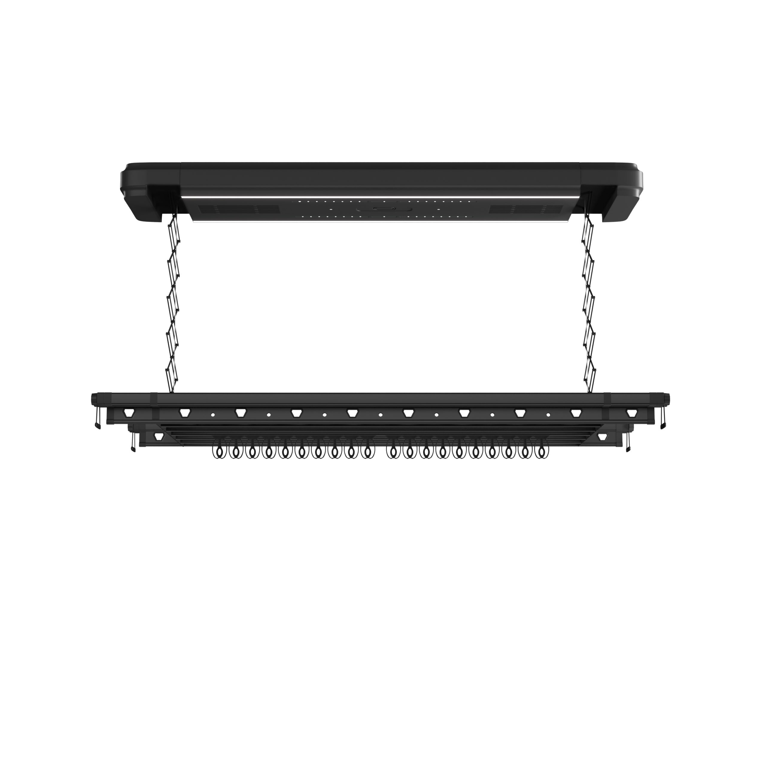 Een intrekbare waslijn die aan het plafond hangt.