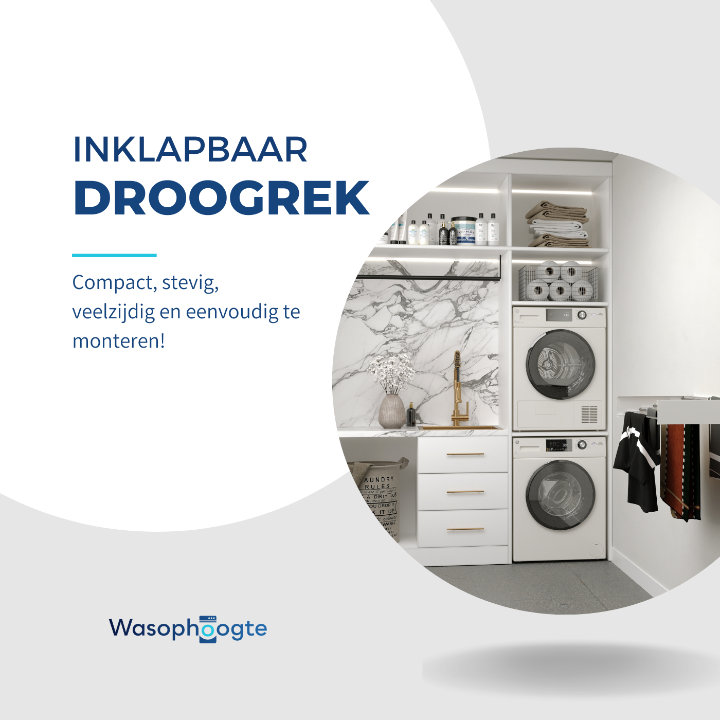 Laundry room with two white washing machines, a sink, and a drying rack.