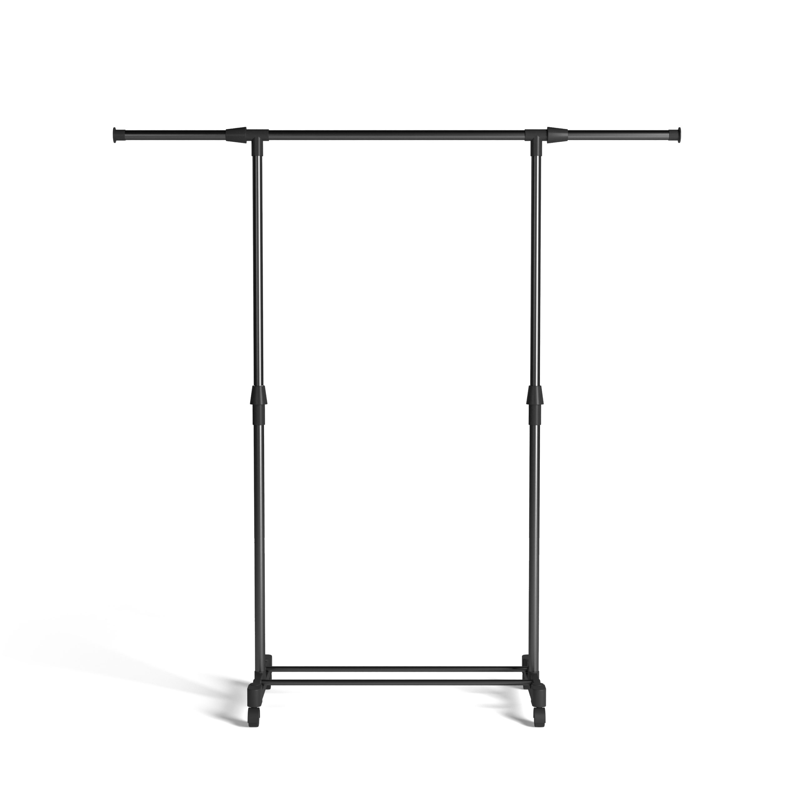 Black clothes rack on a white background.