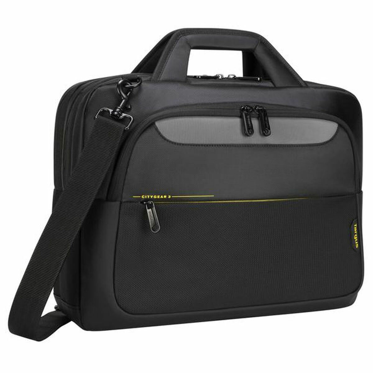 Borsa per laptop nera con tracolla. CityGear 3. Cerniera e manico in alto.