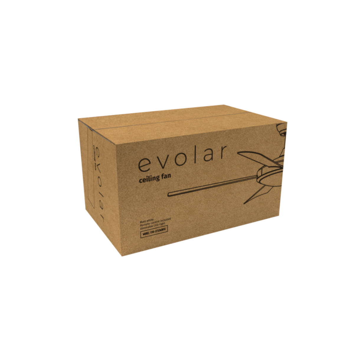 Brown box with the text 'evolar ceiling fan'.