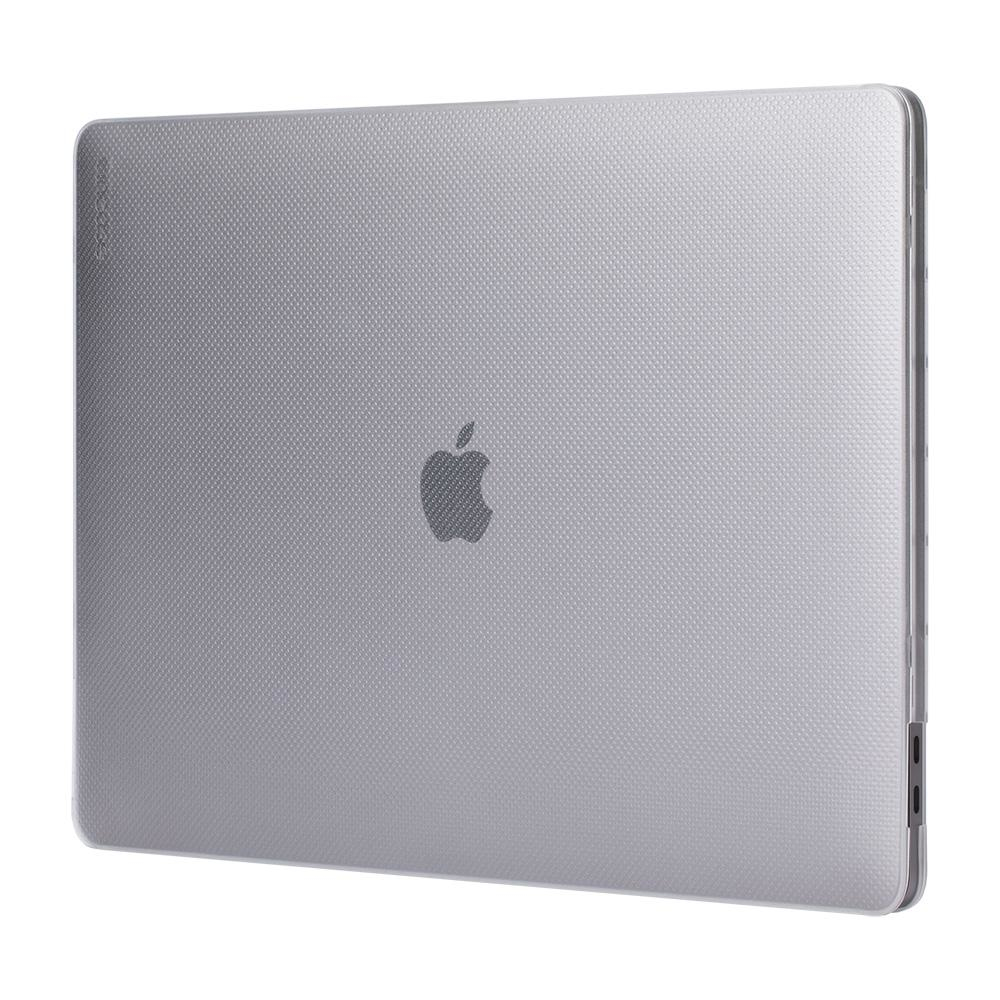 MacBook argentato con cover grigia, il logo Apple visibile sul retro.