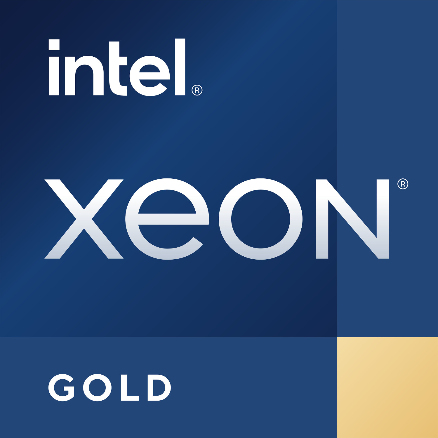 Logo Intel Xeon Gold z niebiesko-złotym gradientem.