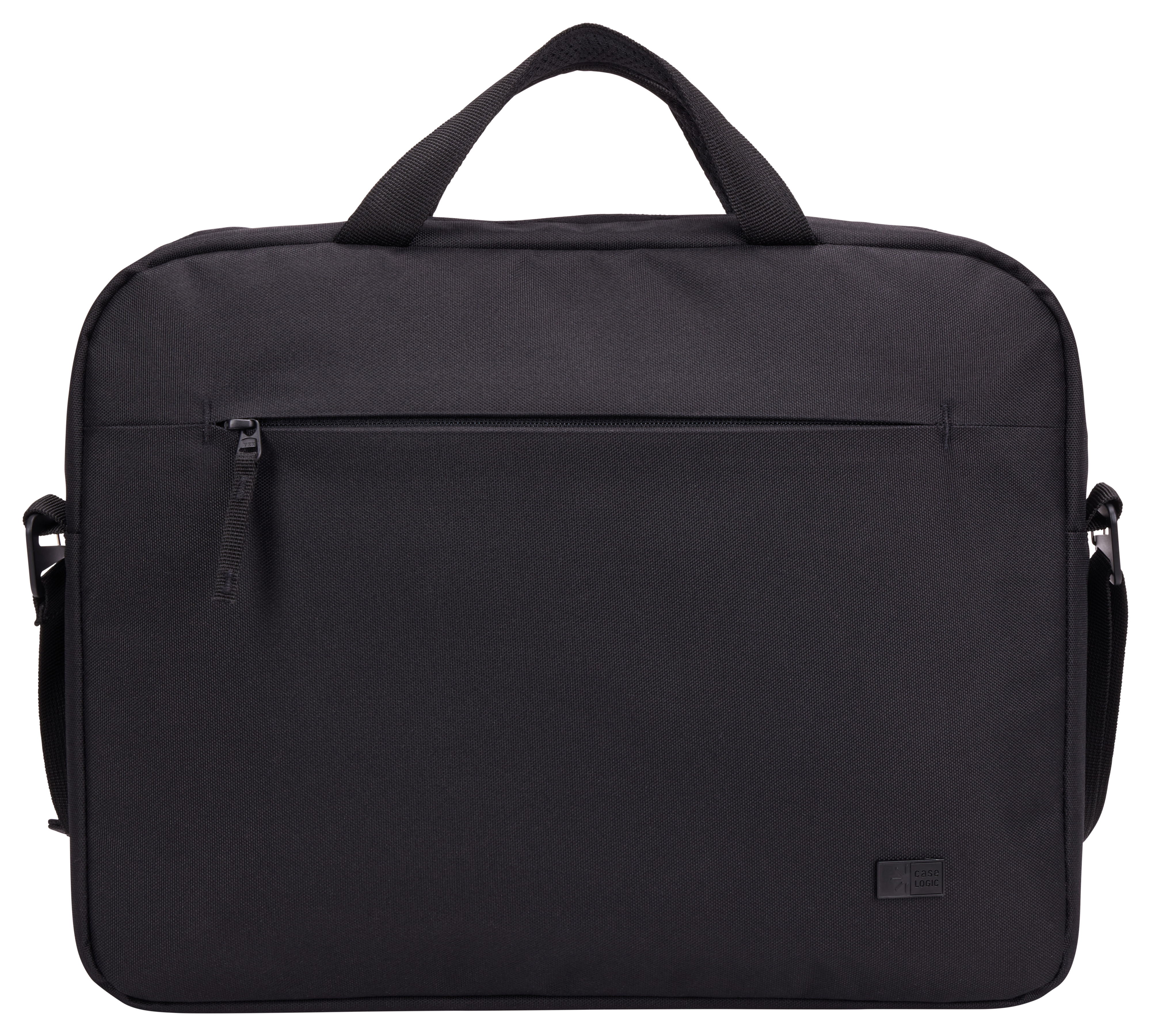 Zwarte laptoptas met een rits en Case Logic-logo.