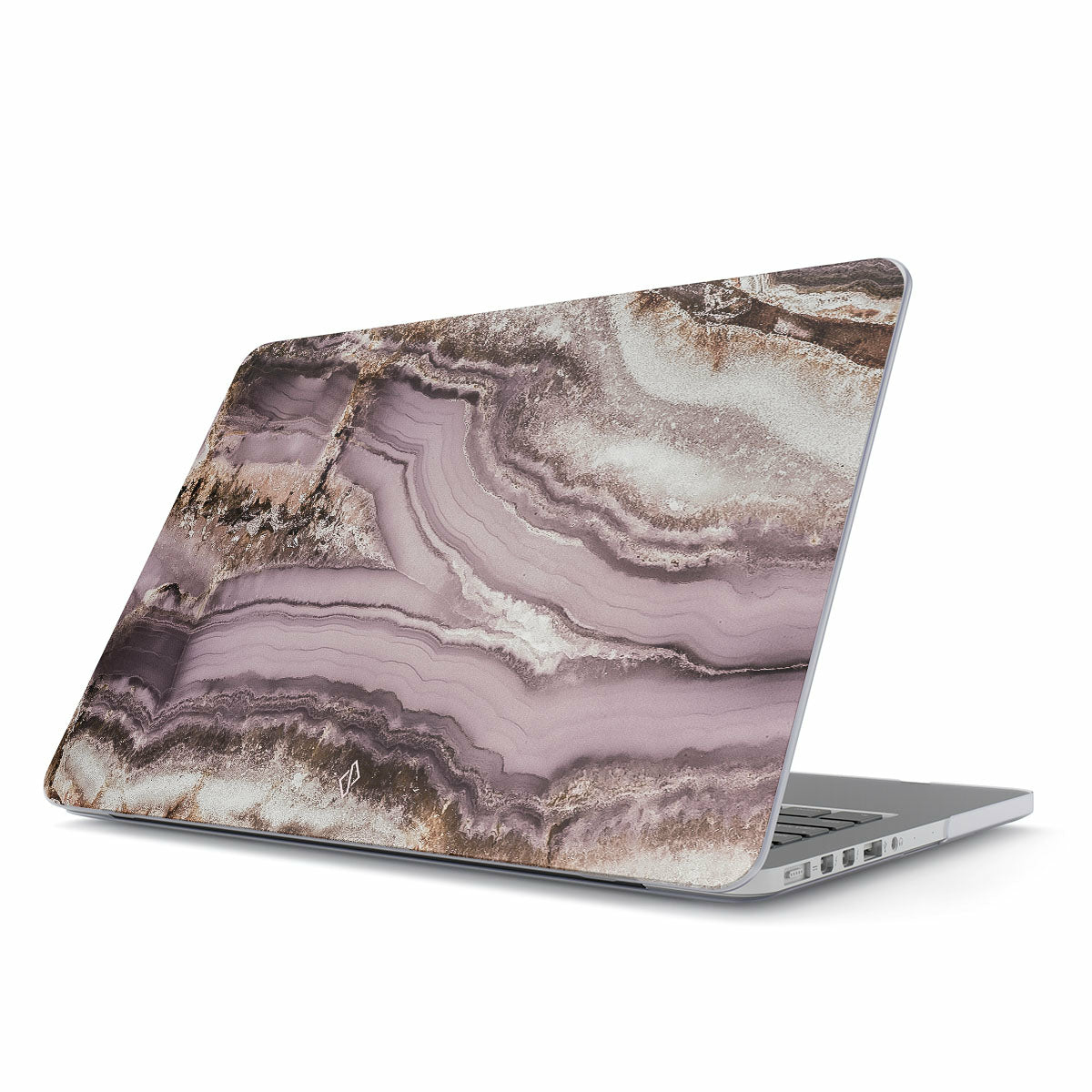 Laptop con custodia con design marmorizzato. La custodia è chiusa.