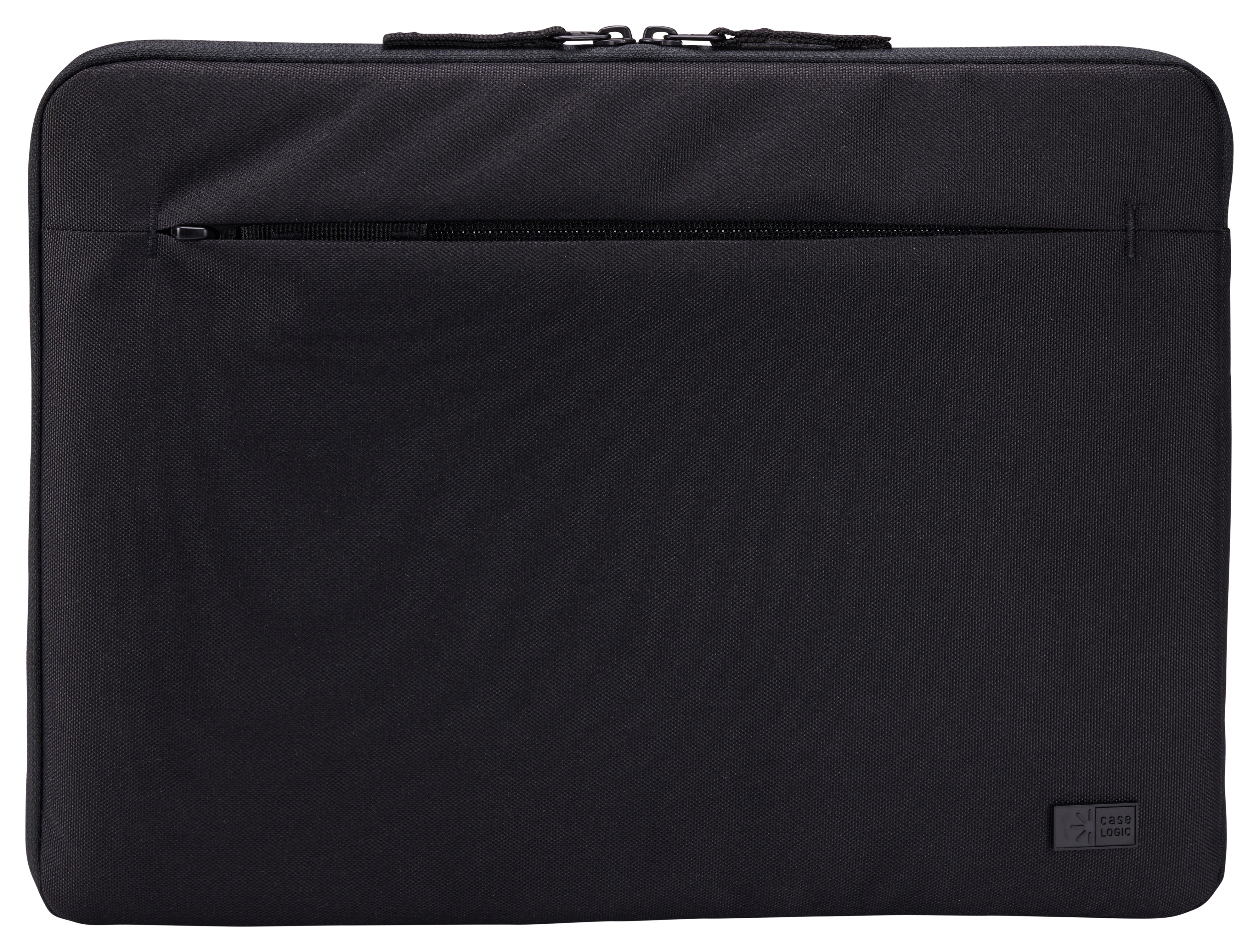 A black laptop sleeve with a zippered pocket. It has a Case Logic logo.