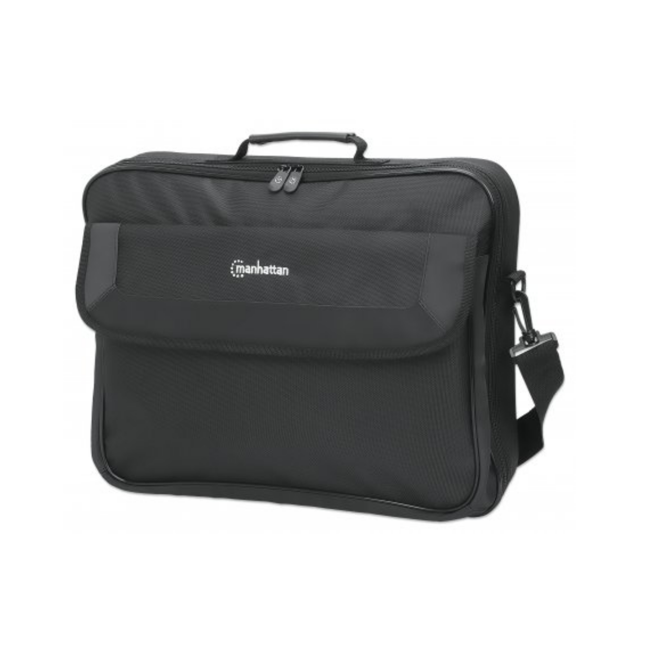 Borsa per laptop Manhattan nera con maniglia e tracolla. Con tasca frontale.