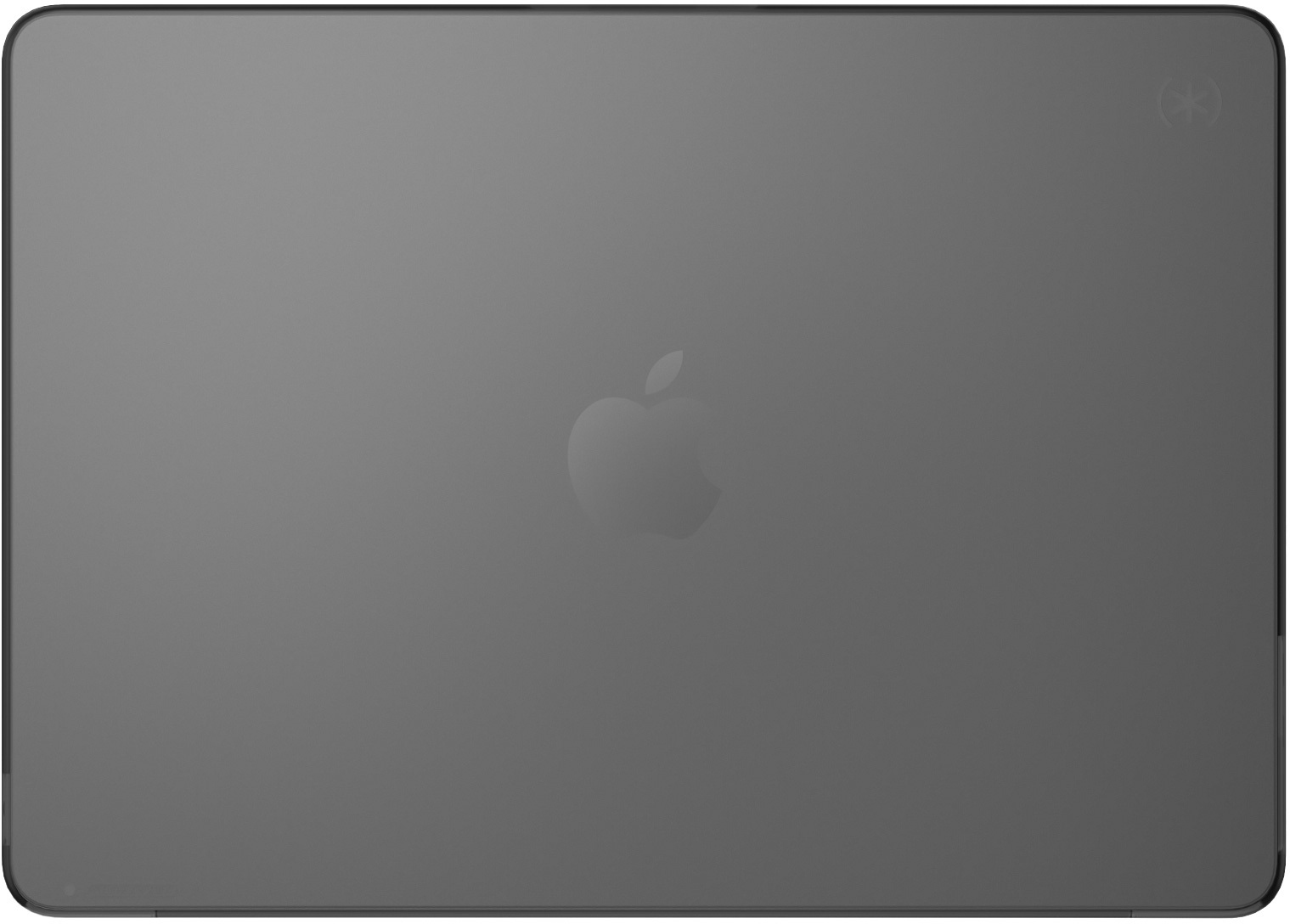 Laptop grigio con logo Apple. La superficie è liscia e lucida.