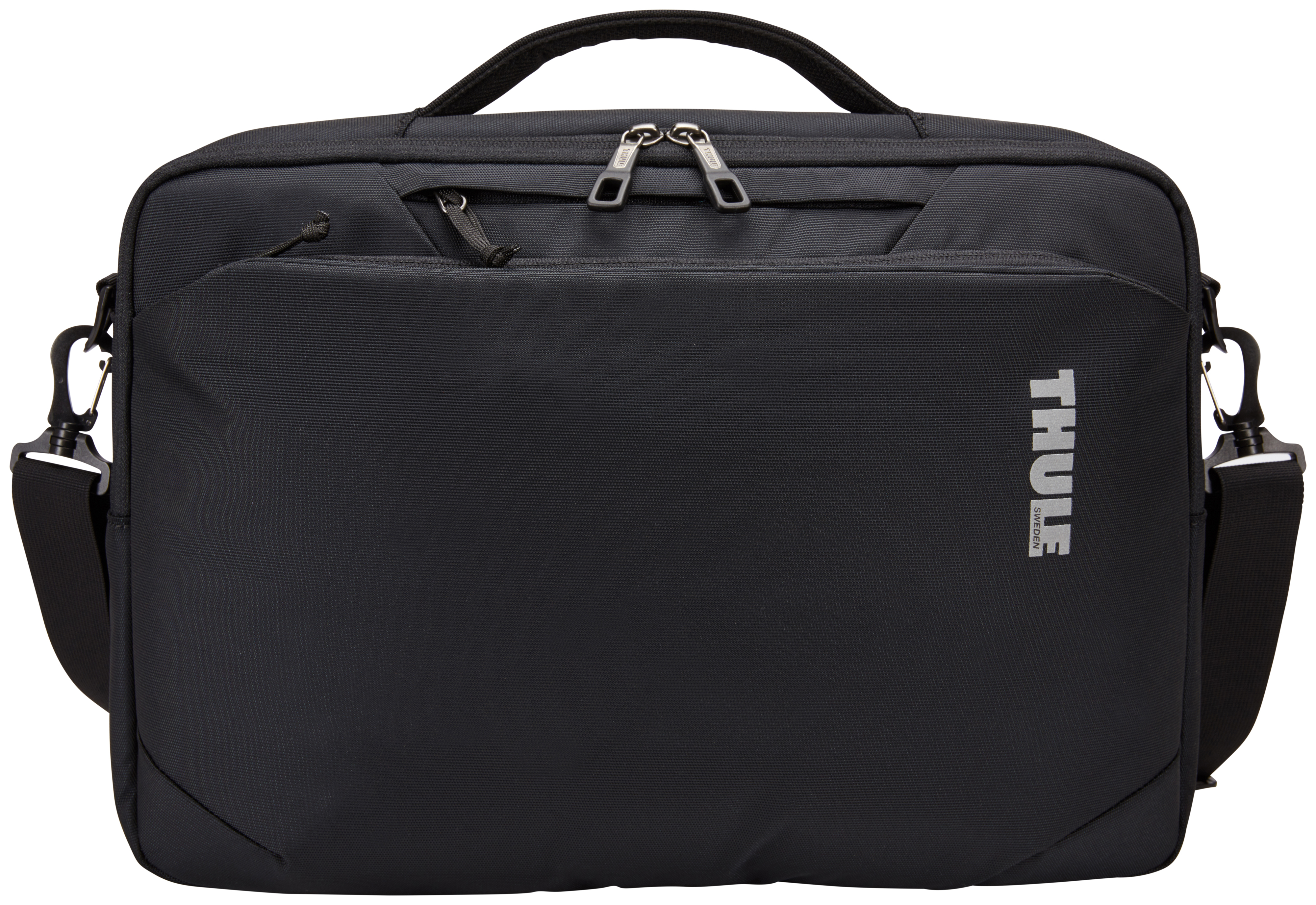 Borsa per laptop Thule nera con manico e tracolla.