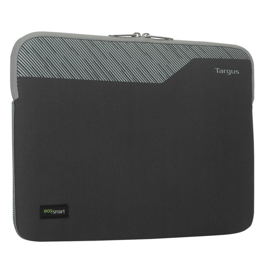 Custodia per laptop nera e grigia con il logo Targus e la scritta eco/smart.