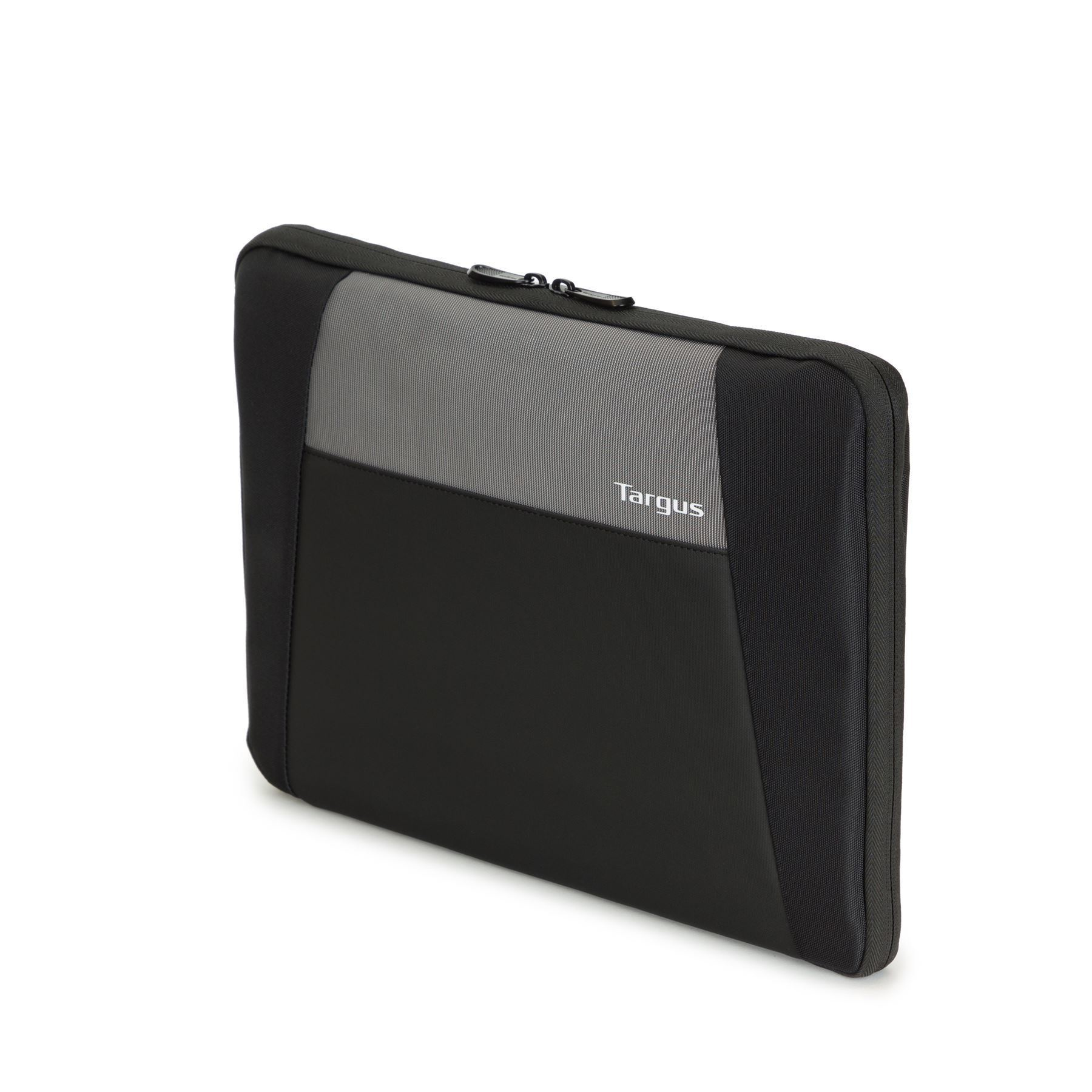 Custodia per laptop Targus nera e grigia su sfondo bianco.